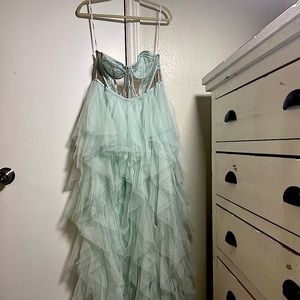 NWT turquoise, X REVOLVE BUSTIER HI LOW GOWN, medium, never worn, clasp off